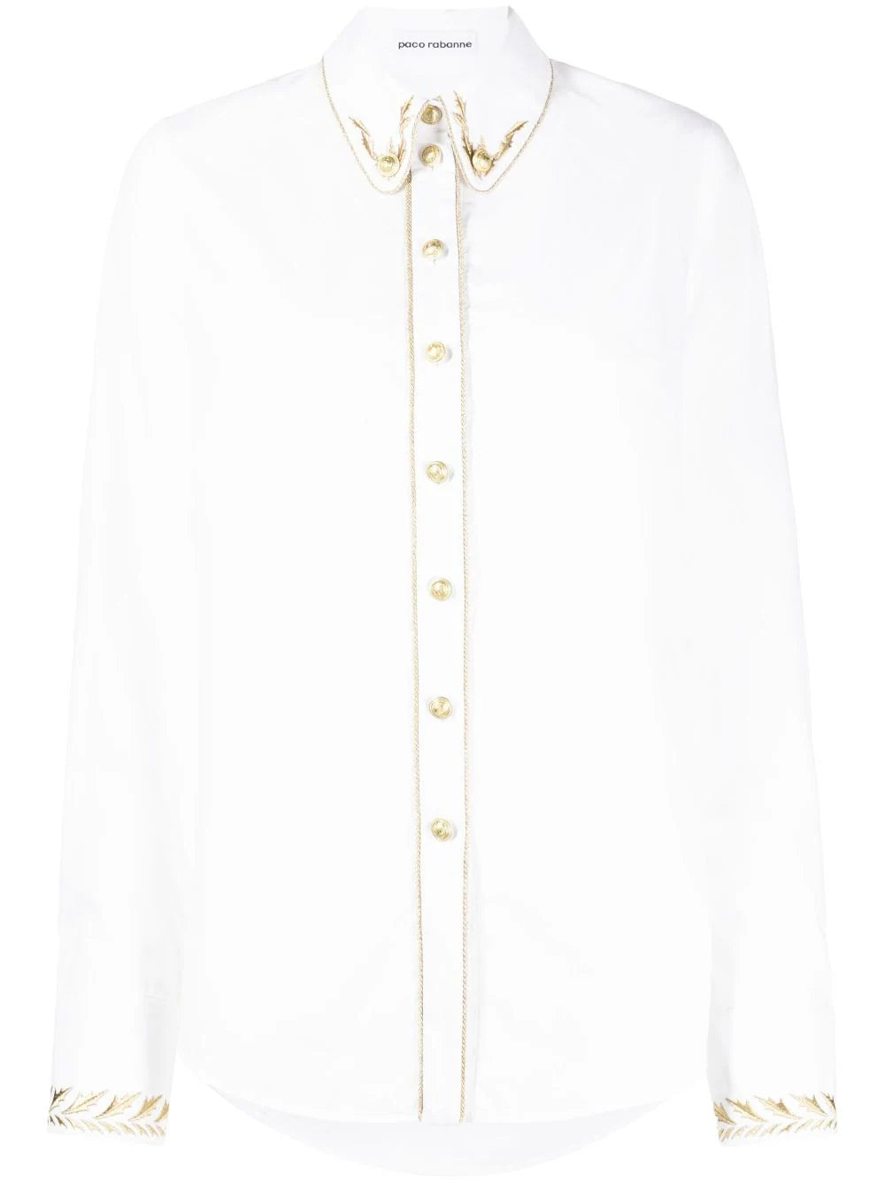 PACO RABANNE Metallic-Embroidered Cotton Shirt White Gold - MAISONDEFASHION.COM