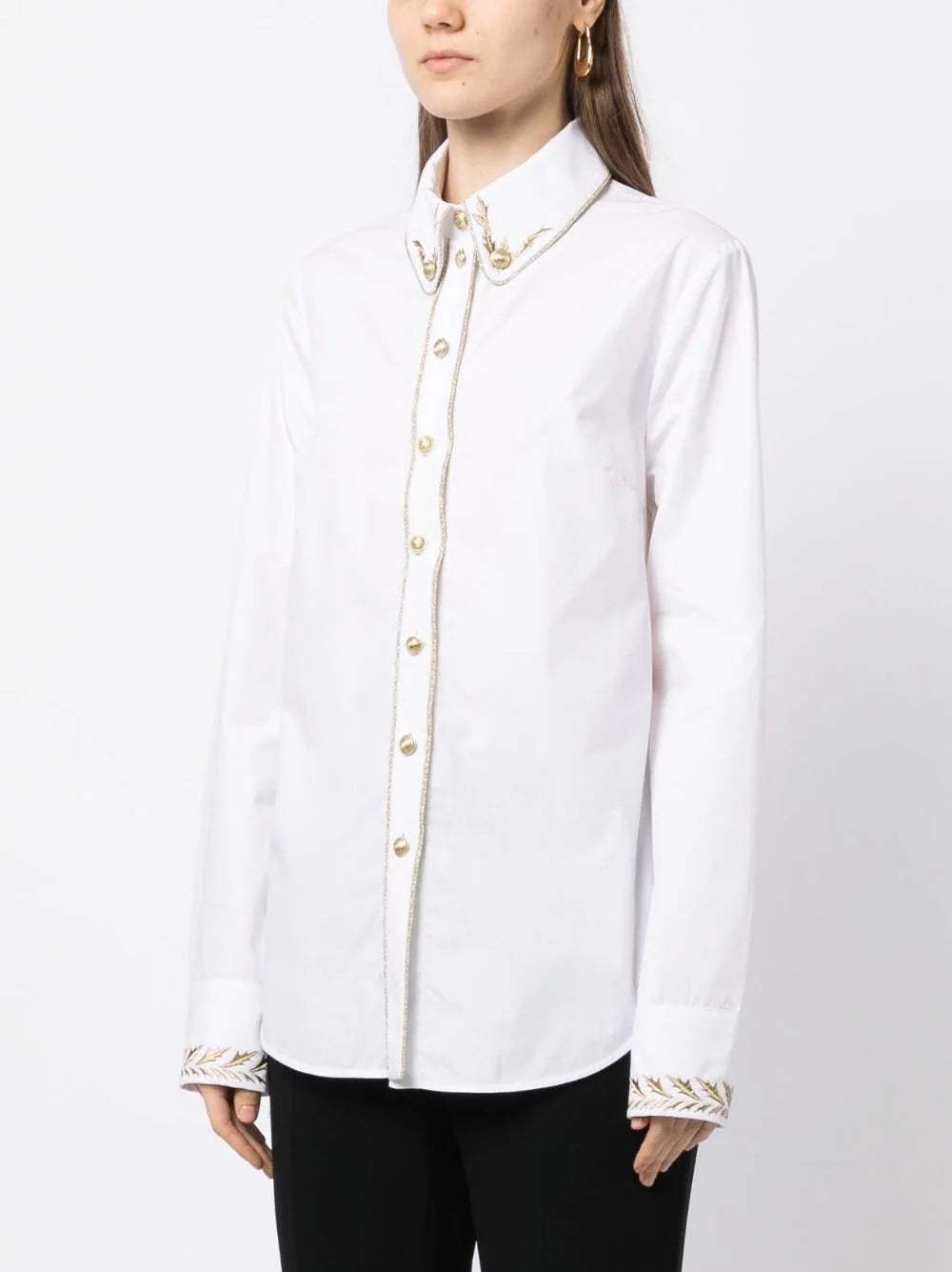 PACO RABANNE Metallic-Embroidered Cotton Shirt White Gold - MAISONDEFASHION.COM