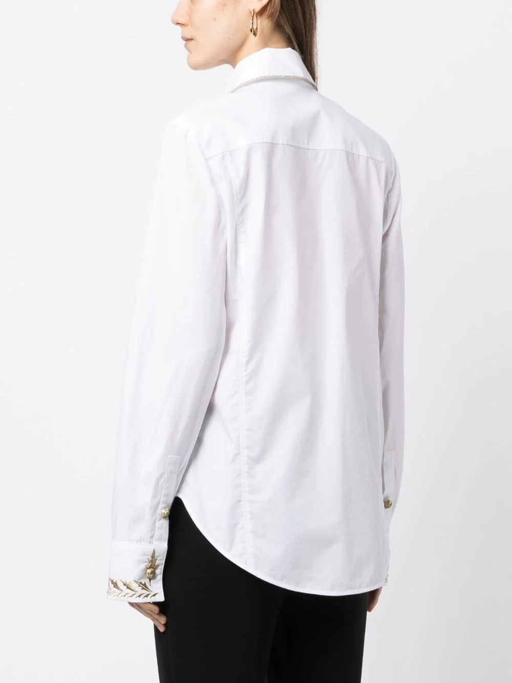 PACO RABANNE Metallic-Embroidered Cotton Shirt White Gold - MAISONDEFASHION.COM