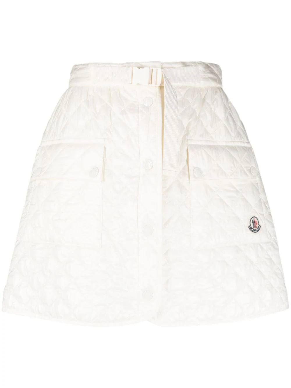 MONCLER WOMEN Logo-Patch Padded Miniskirt White - MAISONDEFASHION.COM