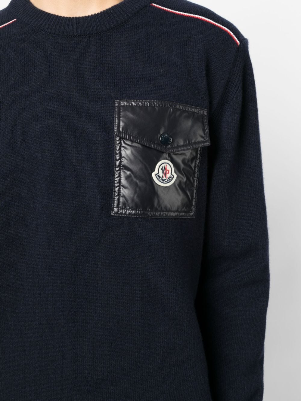 MONCLER Girocollo Tricot Logo Patch Wool Jumper Navy Blue MAISONDEFASHION.COM