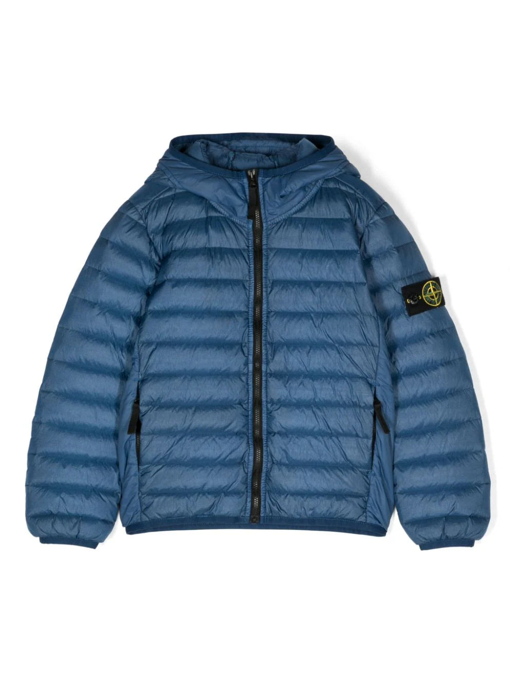 STONE ISLAND KIDS Logo Hooded Padded Jacket Blue - MAISONDEFASHION.COM