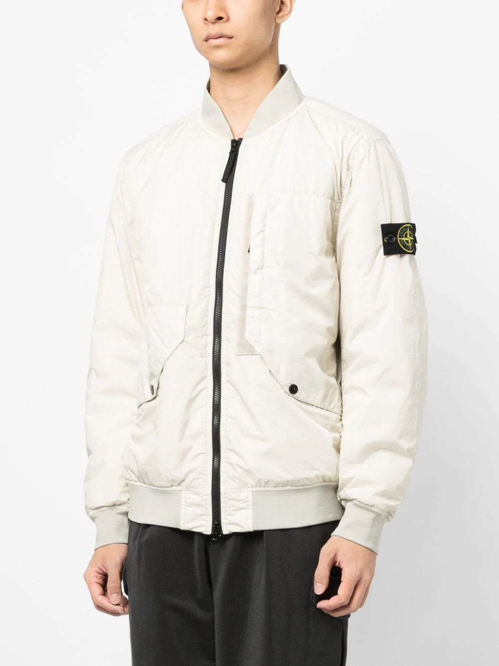STONE ISLAND Compass Badge Padded Zip Up Bomber Jacket Beige MAISONDEFASHION.COM