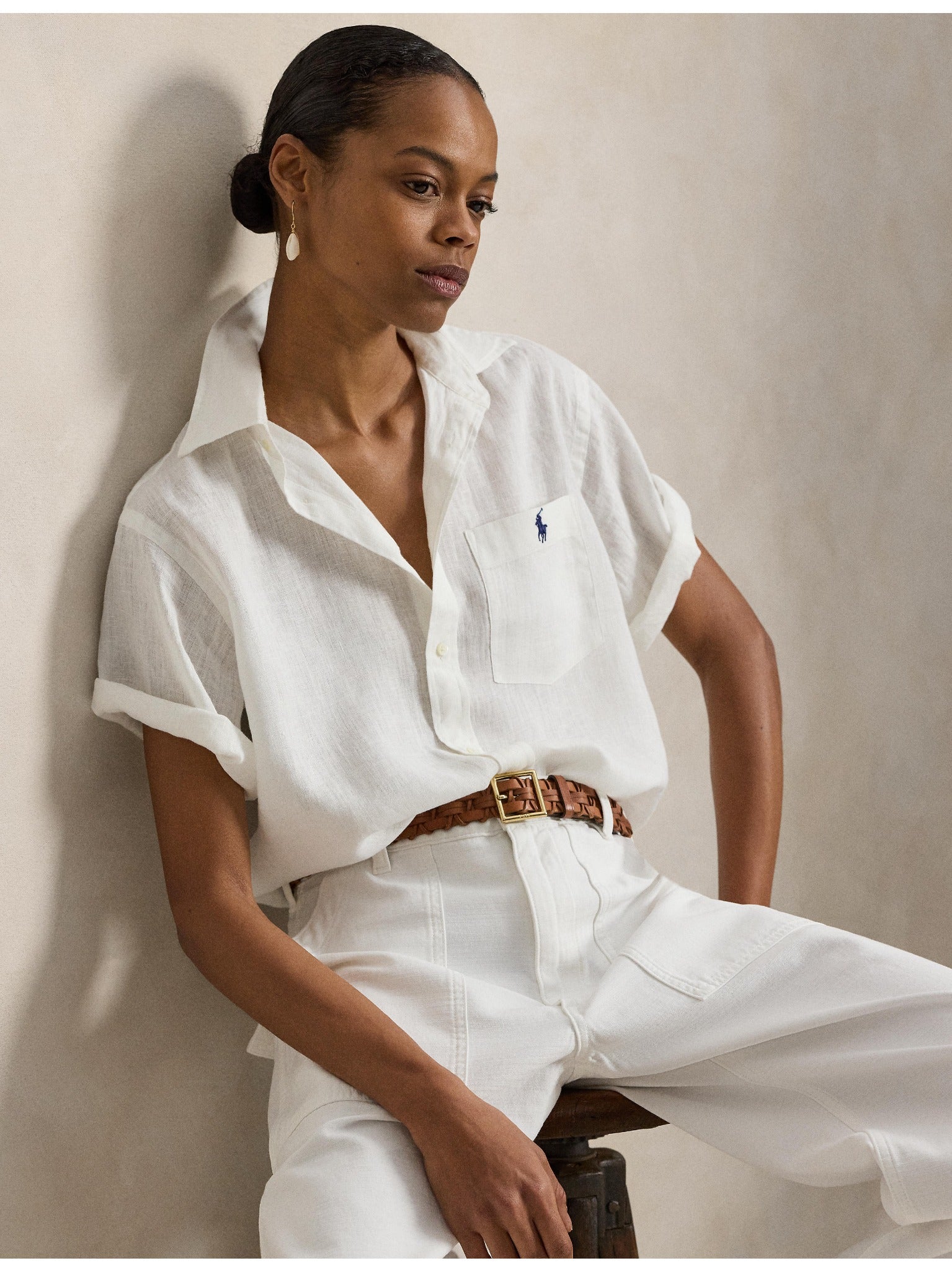 RALPH LAUREN WOMEN Oversized Fit Linen Short-Sleeve Shirt Classic