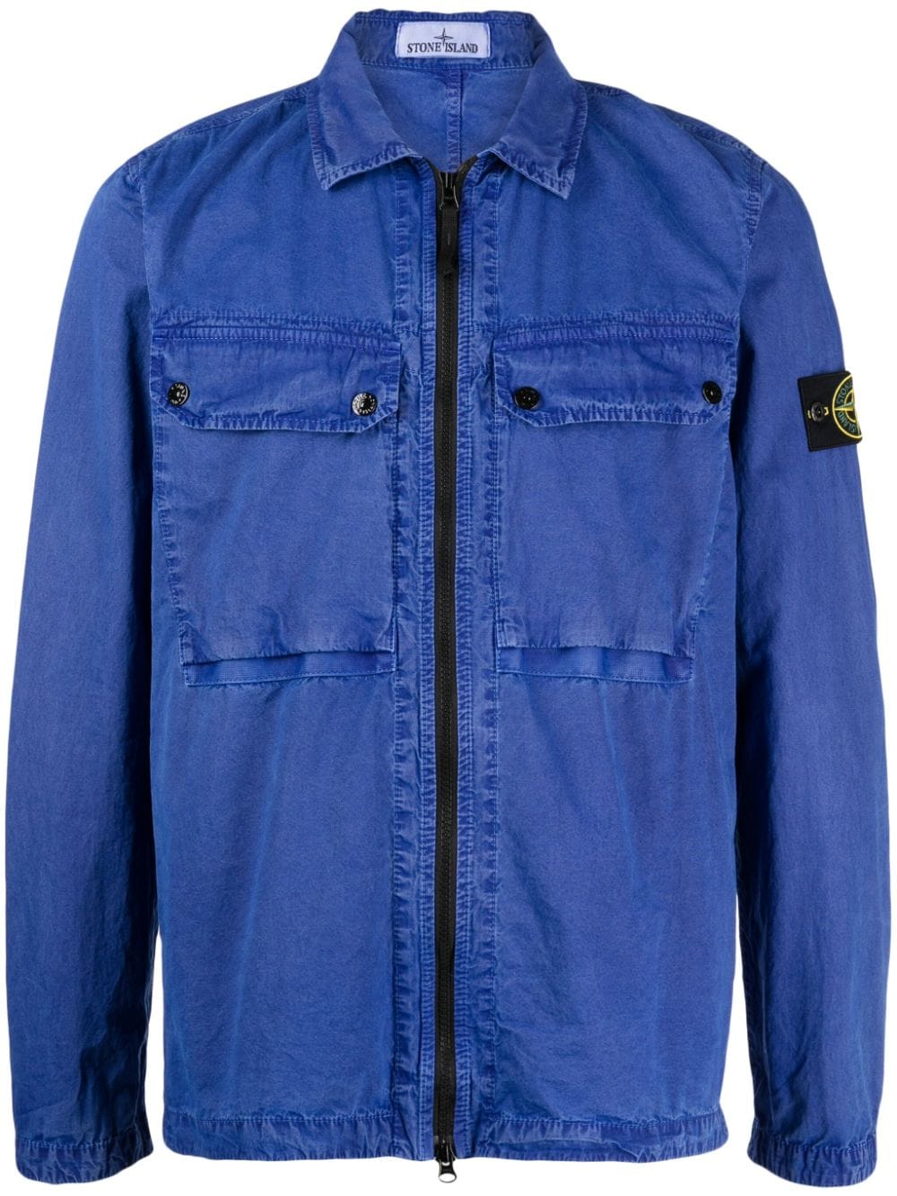 STONE ISLAND Brushed Cotton Compass-Patch Cotton Over-Shirt Blue - MAISONDEFASHION.COM