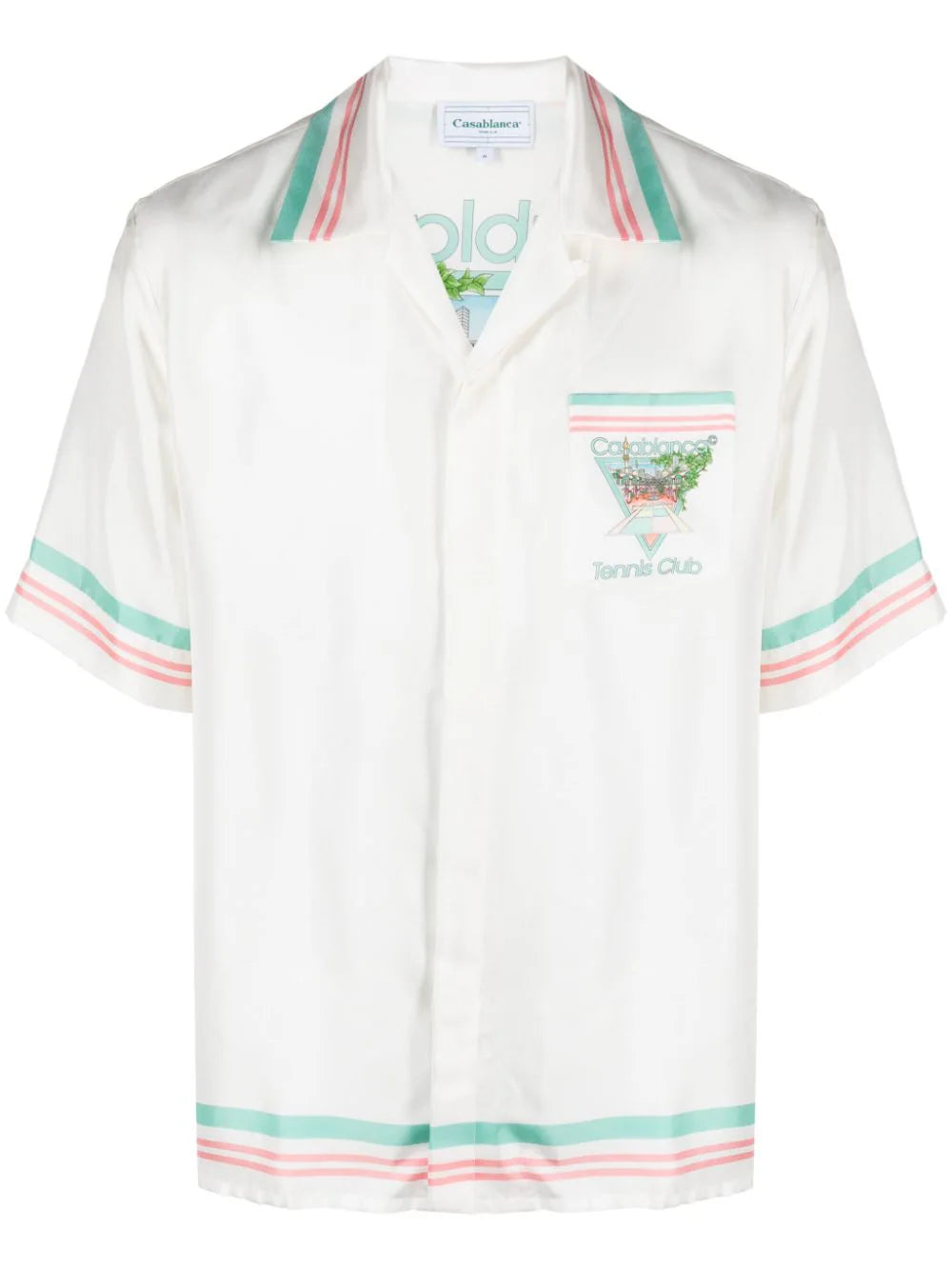 CASABLANCA MEN Tennis Club Icon Cuban Collar Short Sleeve Silk Shirt White Multicolour - MAISONDEFASHION.COM