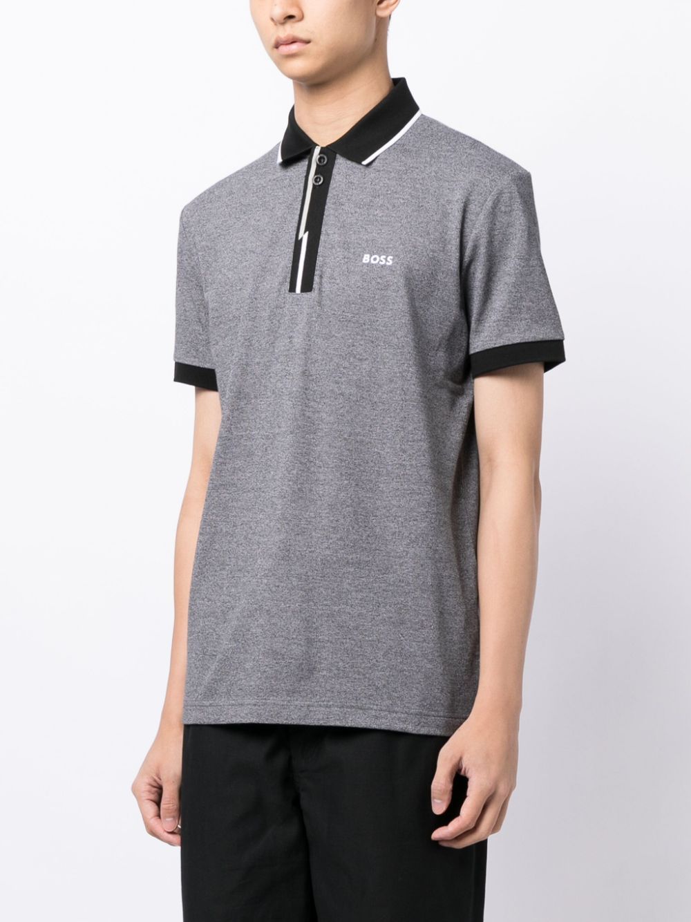 BOSS MEN Paddy 3 Embroidered-logo Short-sleeved Polo Shirt Grey/Black - MAISONDEFASHION.COM