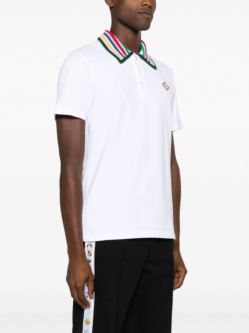 CASABLANCA MEN Primary Stripe Knit Collar Classic Polo Bright White - MAISONDEFASHION.COM