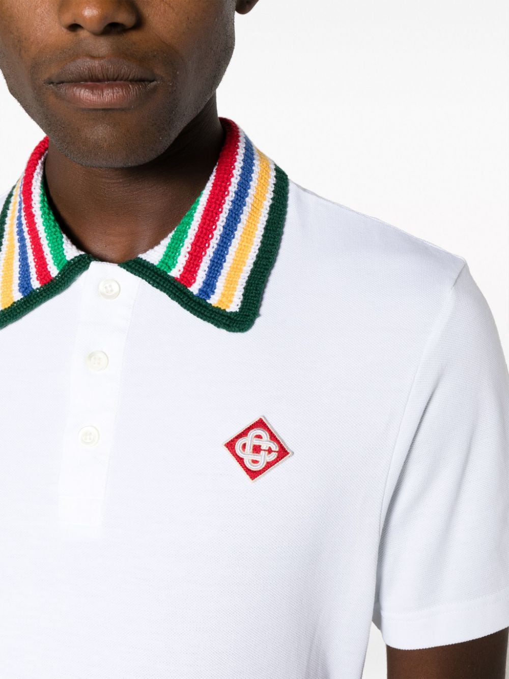 CASABLANCA MEN Primary Stripe Knit Collar Classic Polo Bright White - MAISONDEFASHION.COM