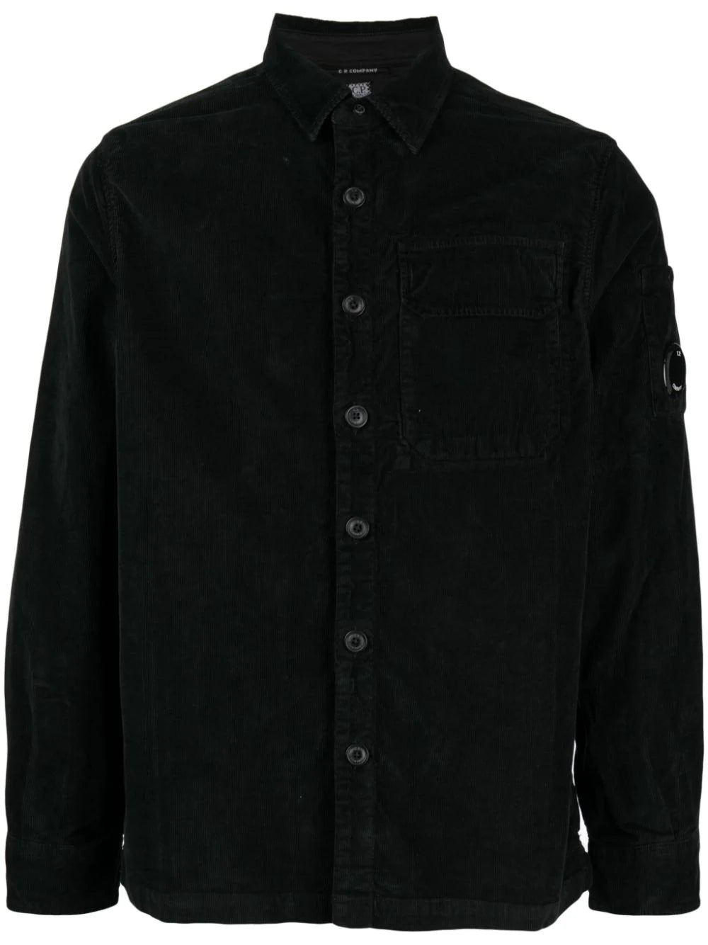 C.P. COMPANY MEN Velluto Button Up  Lens-Detail Corduroy shirt Black - MAISONDEFASHION.COM