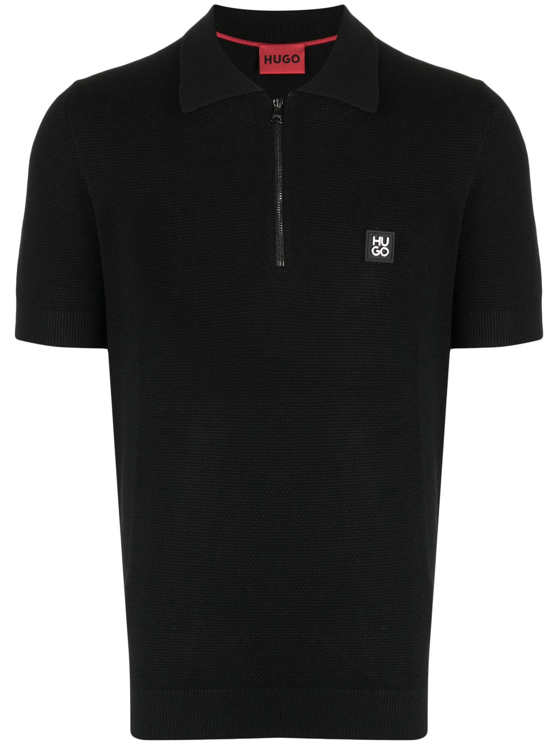 HUGO MEN Logo-patch Zipped Polo Shirt Black - MAISONDEFASHION.COM