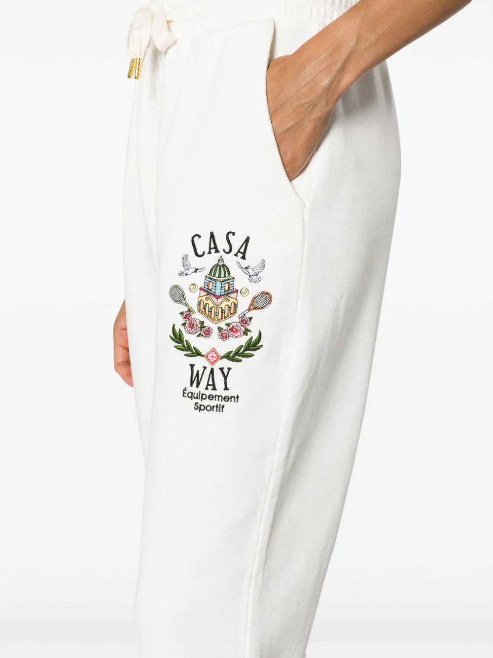 CASABLANCA WOMEN Casa Way Embroidered Logo-Patch Drawstring Organic Cotton Sweatpants White - MAISONDEFASHION.COM