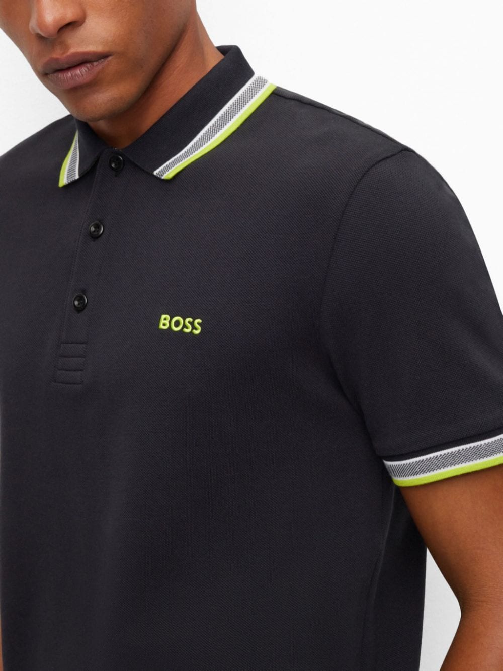 BOSS MEN Logo-embroidered Cotton Short-sleeved Polo Shirt Charcoal - MAISONDEFASHION.COM