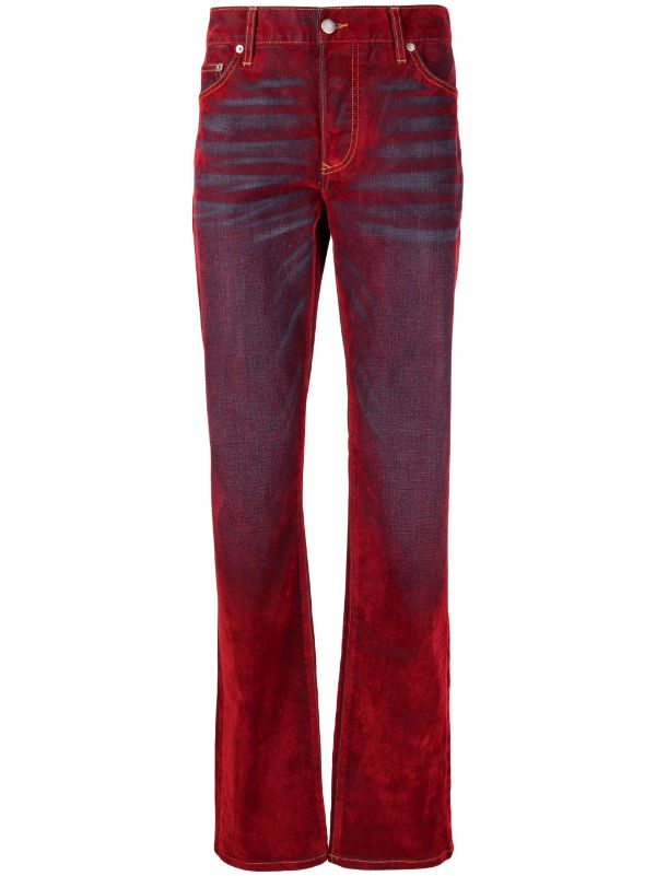 COUT DE LA LIBERTE MEN Rafa Stretch Suede Denim Straight Leg Jeans Red - MAISONDEFASHION.COM