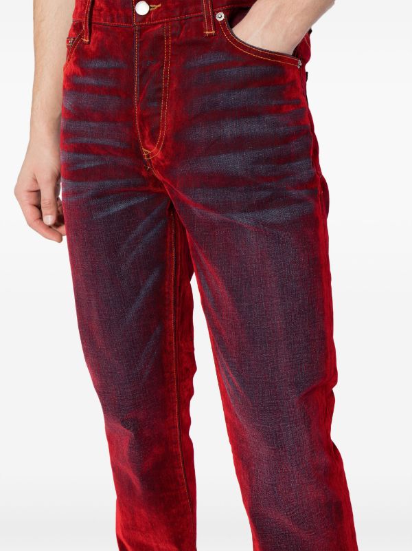 COUT DE LA LIBERTE MEN Rafa Stretch Suede Denim Straight Leg Jeans Red - MAISONDEFASHION.COM
