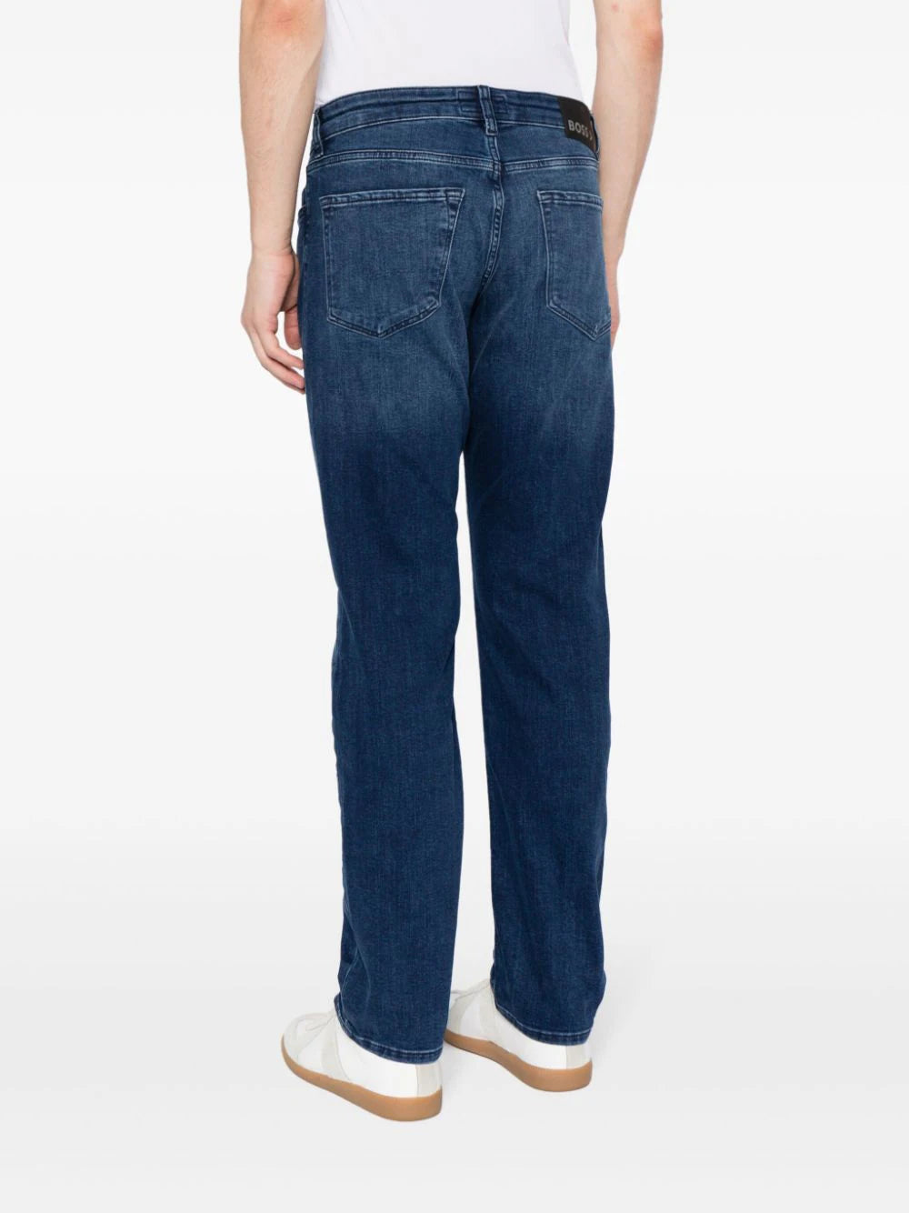 BOSS MEN Logo-Patch Straight-Leg Regular Fit Jeans Navy Blue - MAISONDEFASHION.COM