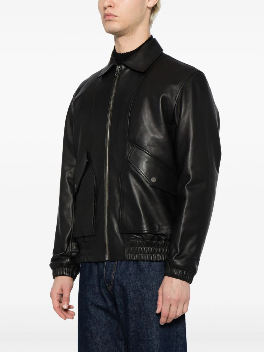 HUGO MEN Ladam Lamb Leather Regular Fit Logo Jacket Black - MAISONDEFASHION.COM