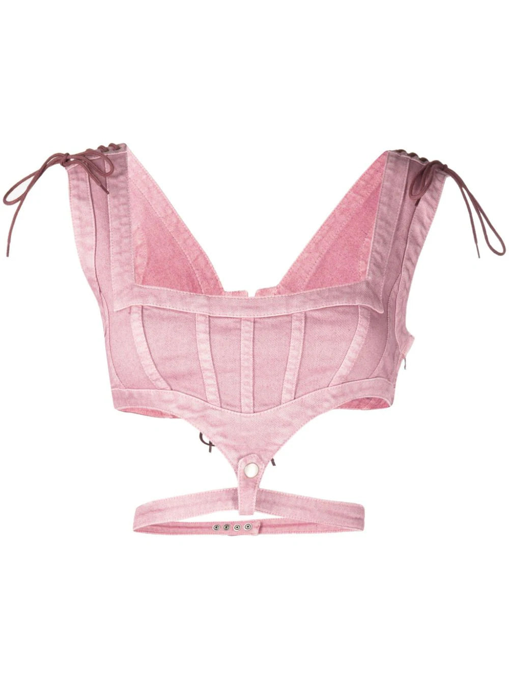 JEAN PAUL GAULTIER WOMEN Washed Laced Cropped Denim Corset-Style top Lilac Pink - MAISONDEFASHION.COM