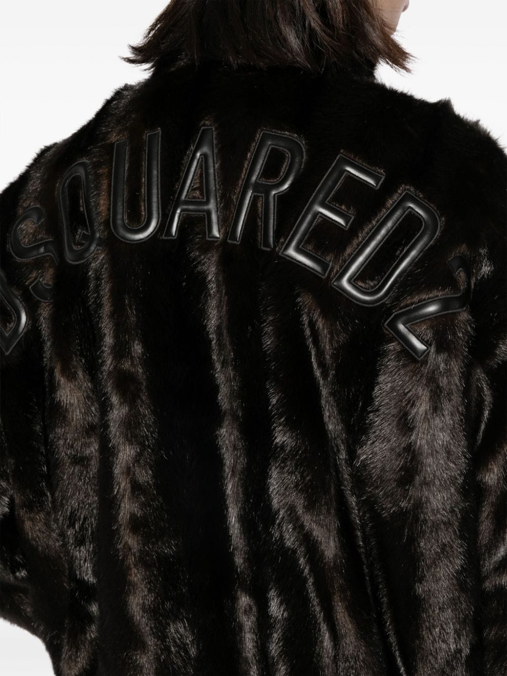 DSQUARED2 MEN  Logo Embossed Faux-Fur D2 Bomber Sports Jacket Black Brown - MAISONDEFASHION.COM
