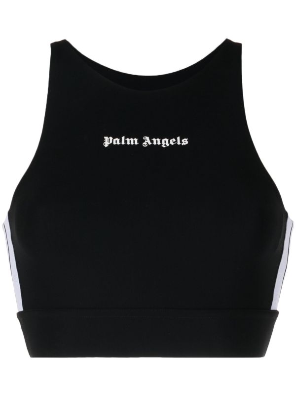 PALM ANGELS WOMEN Logo-Print Training Track Top Black White - MAISONDEFASHION.COM