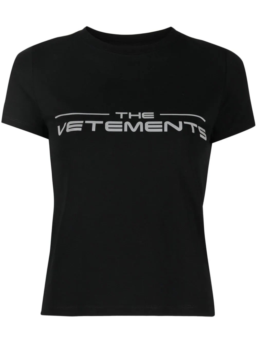 VETEMENTS Logo Print Cotton-Blend Fitted T-Shirt Black - MAISONDEFASHION.COM