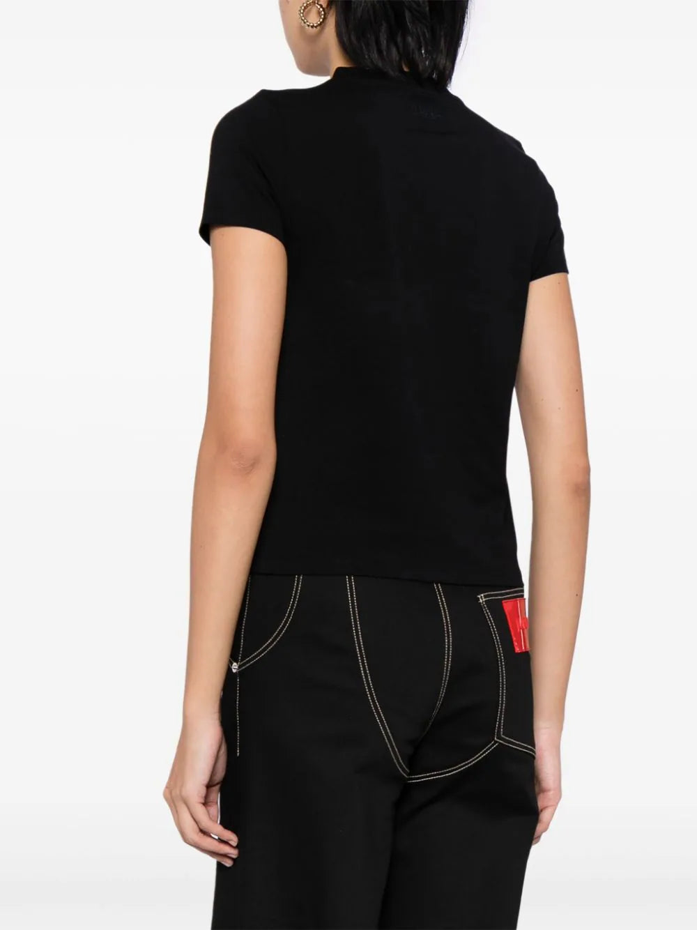 VETEMENTS Logo Print Cotton-Blend Fitted T-Shirt Black - MAISONDEFASHION.COM