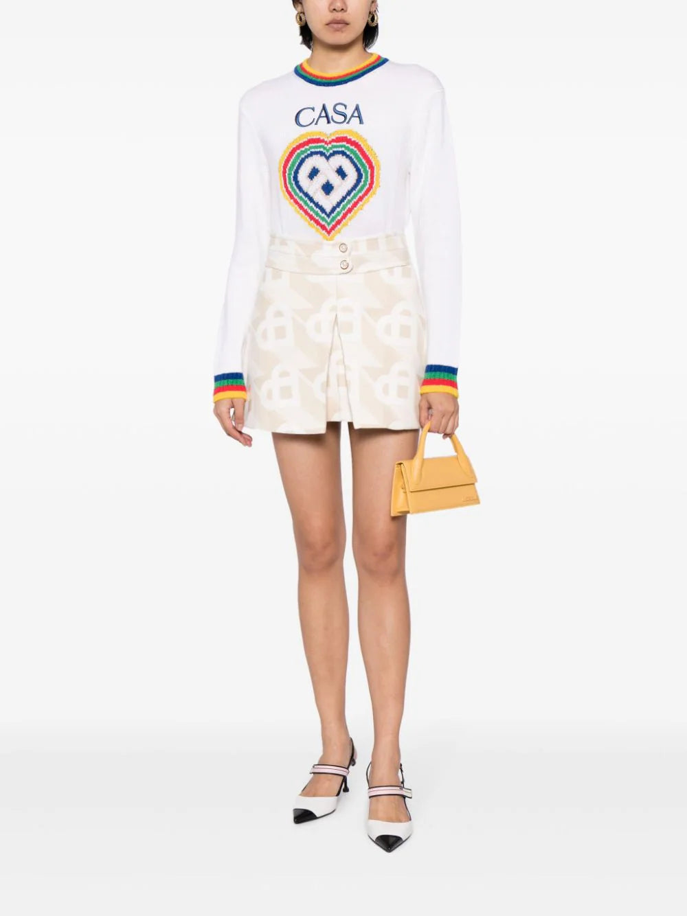 CASABLANCA WOMEN Front Pleat Double Waistband Skirt Heart Monogramme Off-White - MAISONDEFASHION.COM