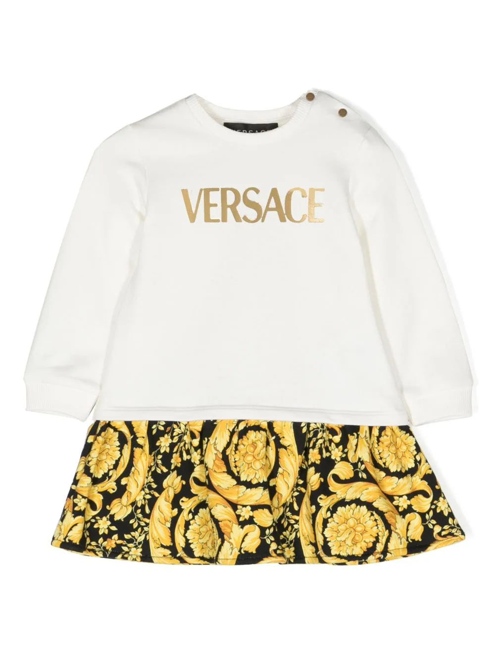 VERSACE BABY Girls Barocco-print Cotton Sweatshirt Dress White/Black/Gold - MAISONDEFASHION.COM