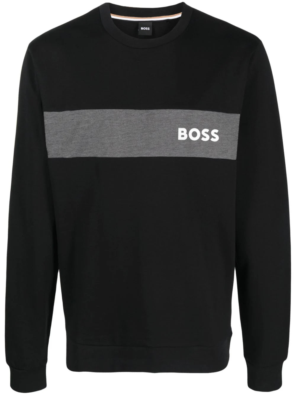 BOSS MEN Logo-print Crew-neck Sweatshirt Black - MAISONDEFASHION.COM