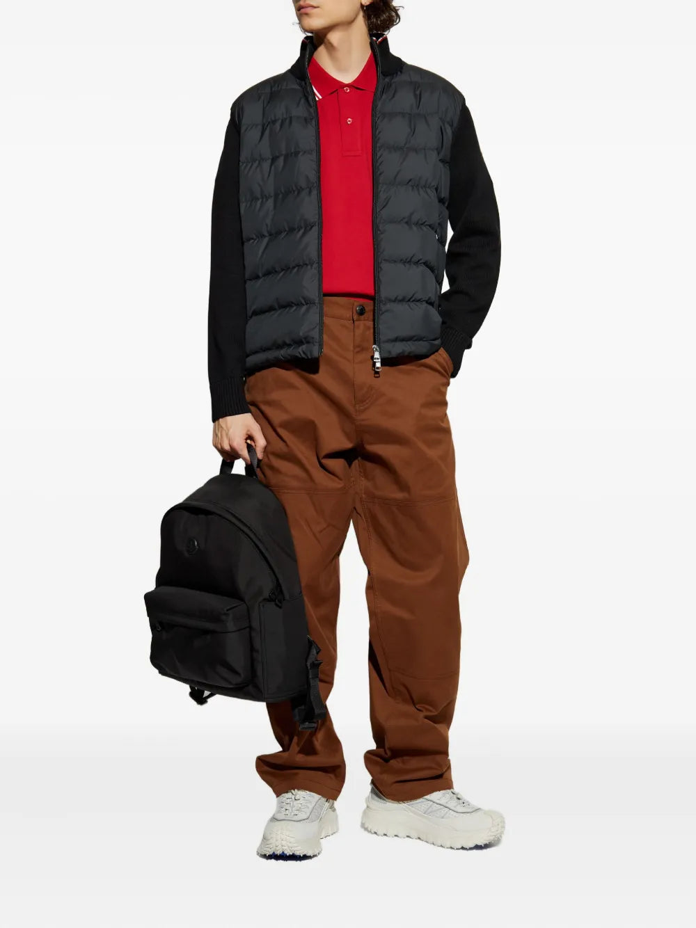 MONCLER Embroidered Logo Cotton Piquet Polo Shirt Red - MAISONDEFASHION.COM