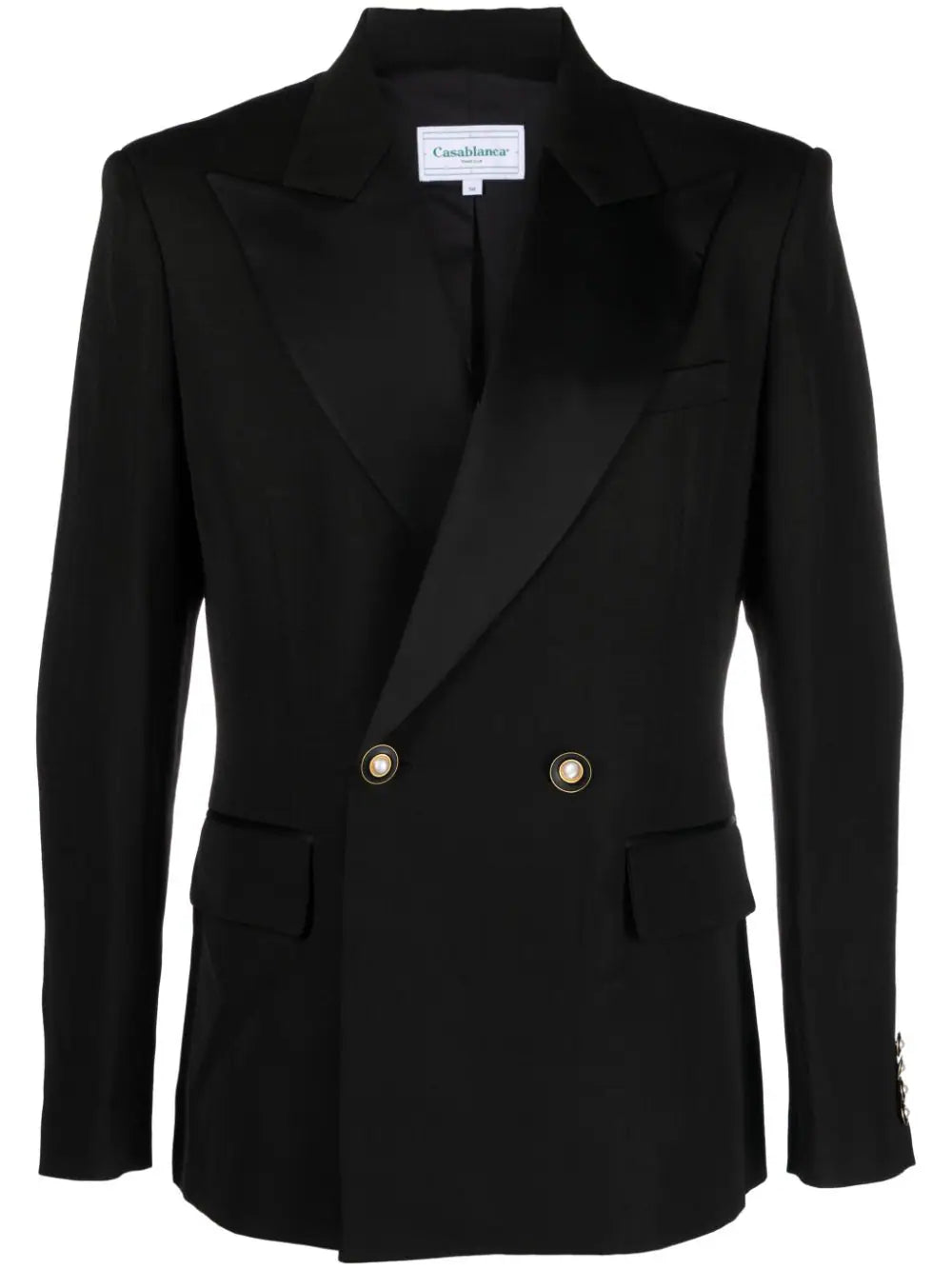 CASABLANCA MEN Silk Satin Tuxedo Peak-Lapels Double-Breasted Blazer Black - MAISONDEFASHION.COM