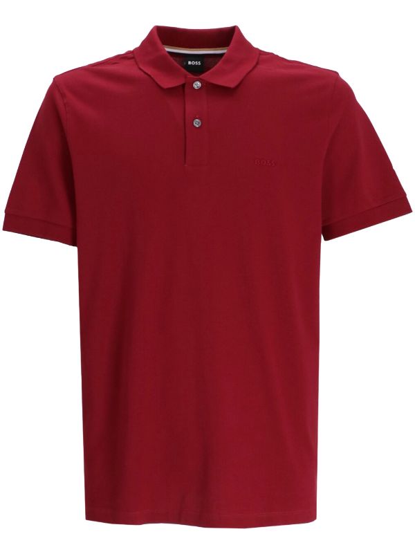 BOSS MEN Logo-Embroidered Organic Cotton Polo Shirt Dark Red - MAISONDEFASHION.COM