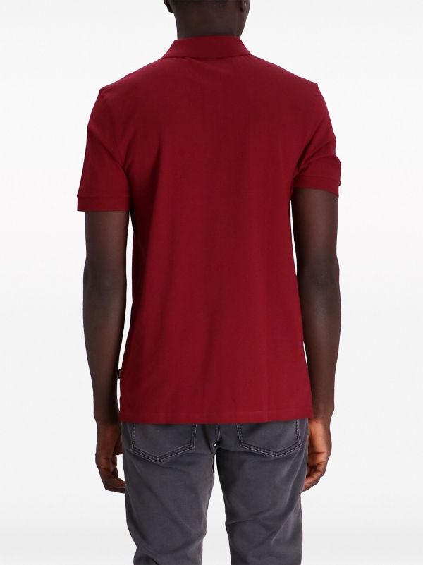 BOSS MEN Logo-Embroidered Organic Cotton Polo Shirt Dark Red - MAISONDEFASHION.COM