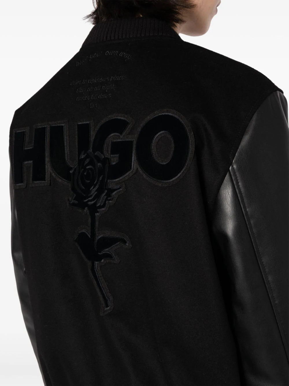 HUGO MEN  Regular-Fit Varsity Bomber Jacket Black - MAISONDEFASHION.COM