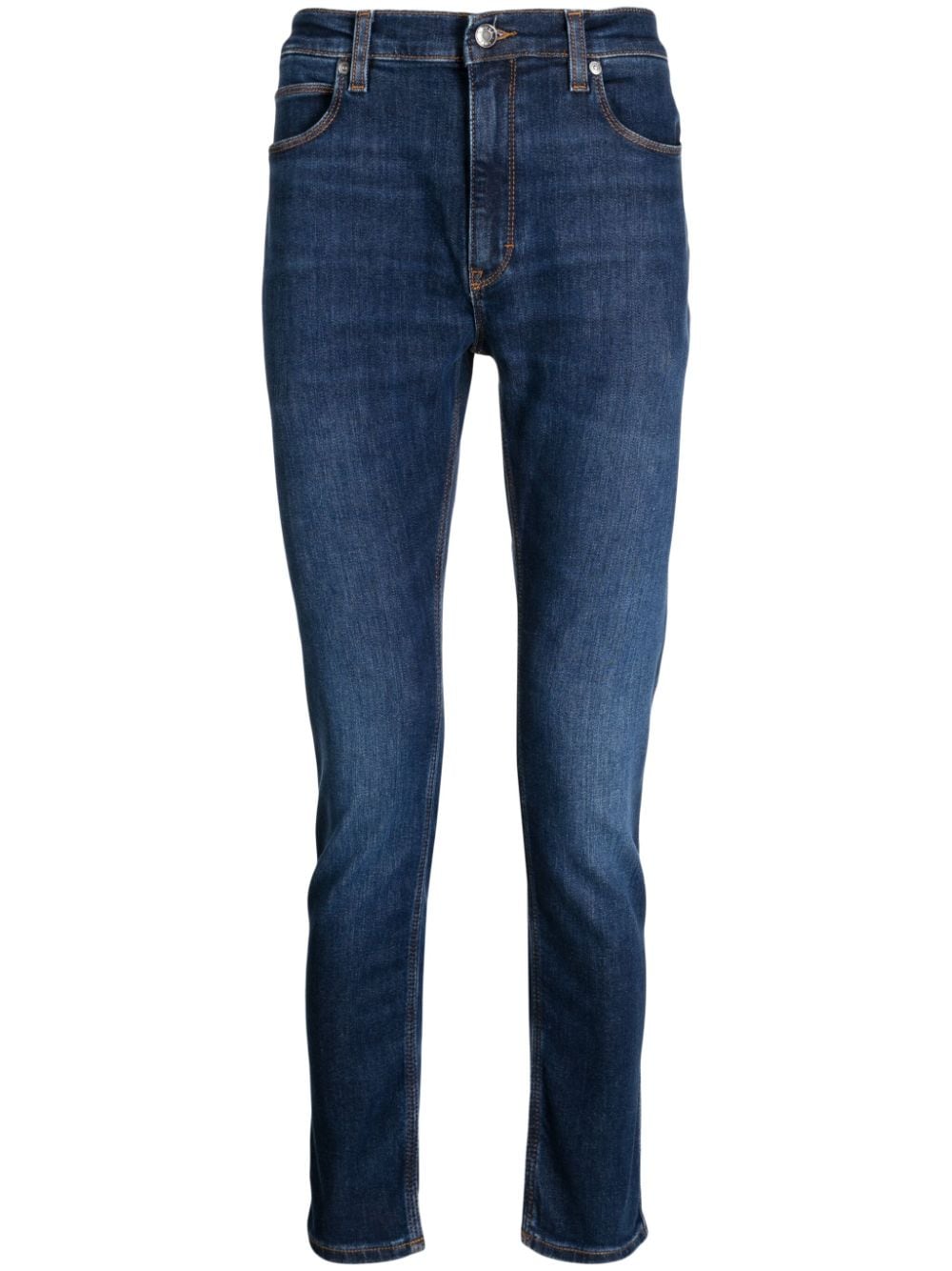 HUGO MEN 734 Cotton Blend Mid Rise Tapered-Leg Jeans Dark Blue - MAISONDEFASHION.COM