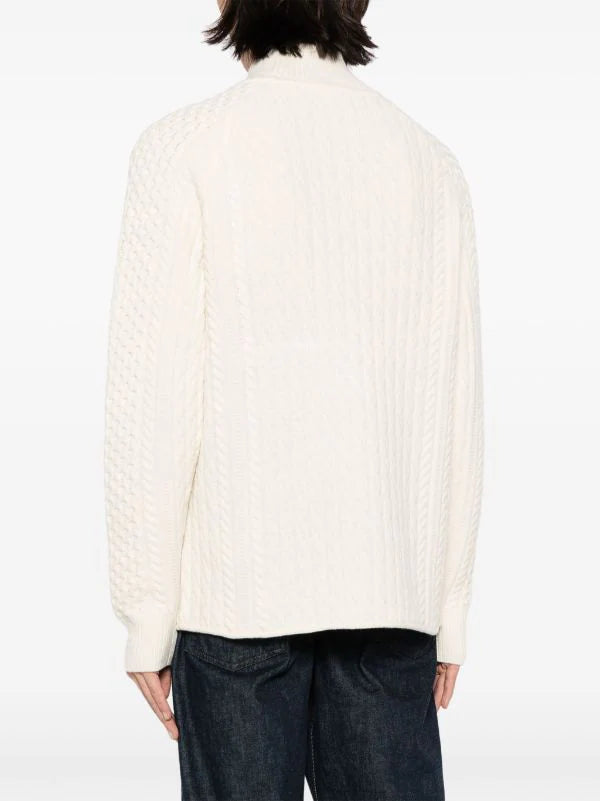 HUGO MEN  Oversized-Fit Cable-Knit Mock Neck Sweater Open White - MAISONDEFASHION.COM