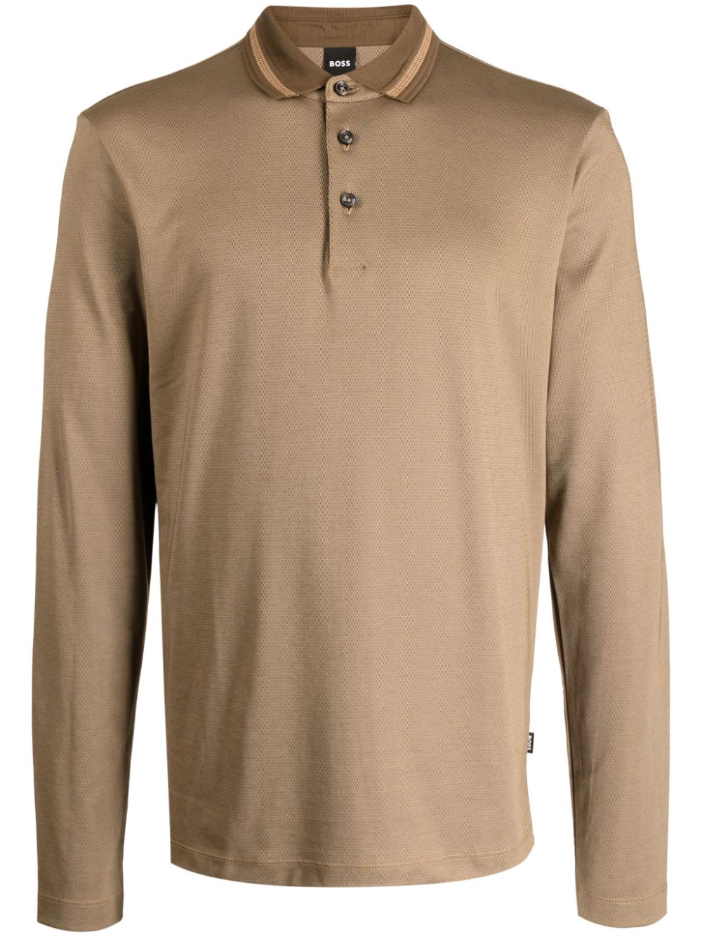 BOSS MEN Long-Sleeved Polo Shirt Open Green Brown - MAISONDEFASHION.COM