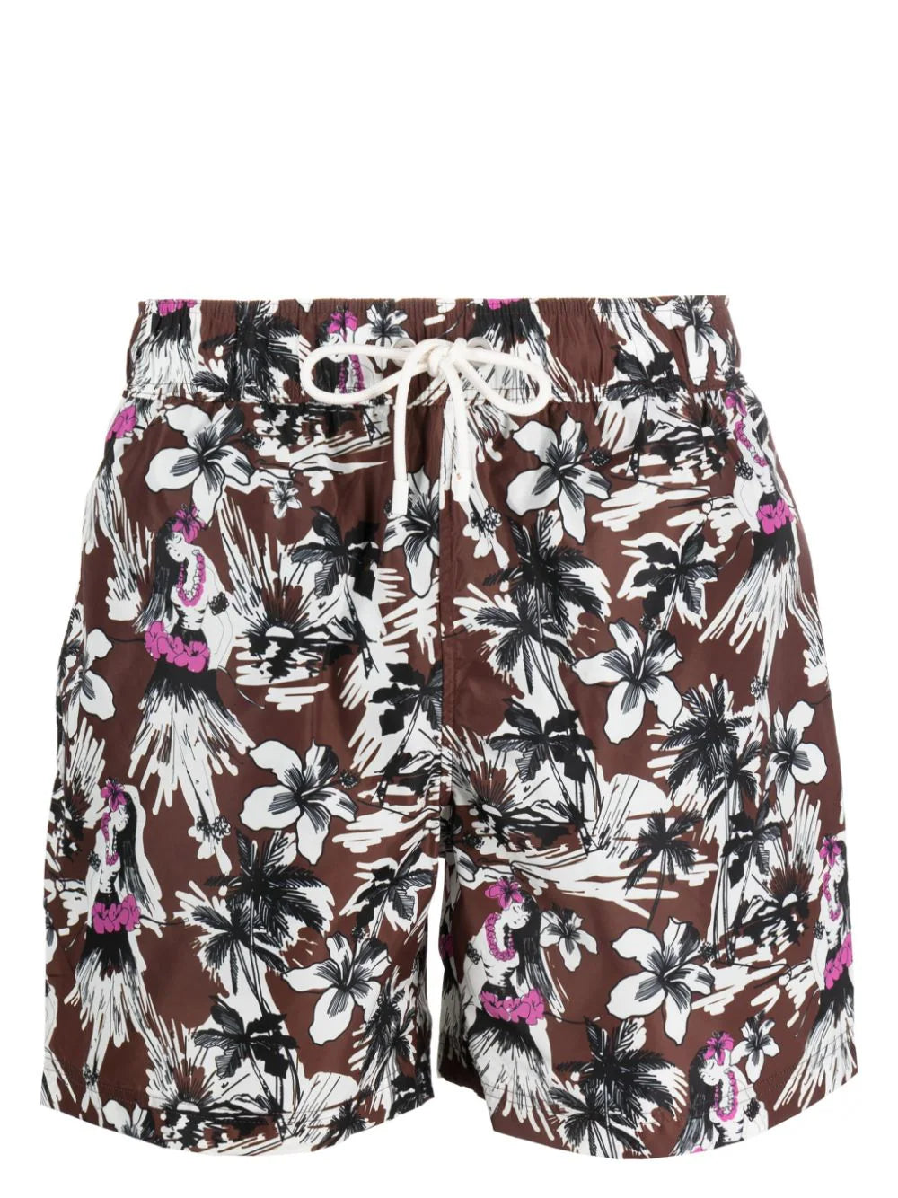 PALM ANGELS MEN Palmity Allover Swim Shorts Brown - MAISONDEFASHION.COM