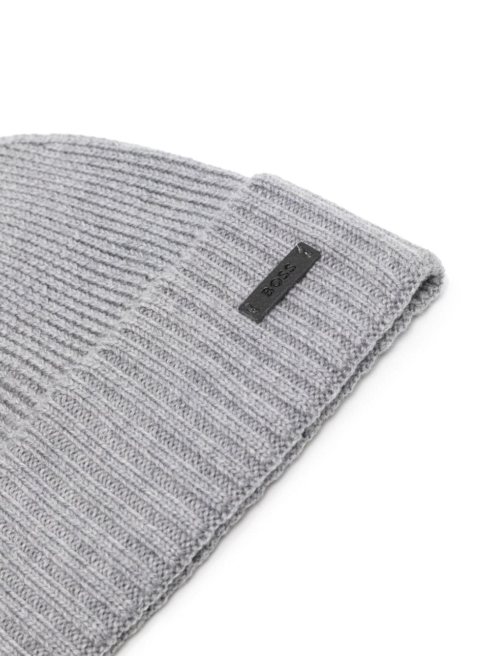 BOSS MEN Logo-Patch Virgin Wool Beanie Silver - MAISONDEFASHION.COM