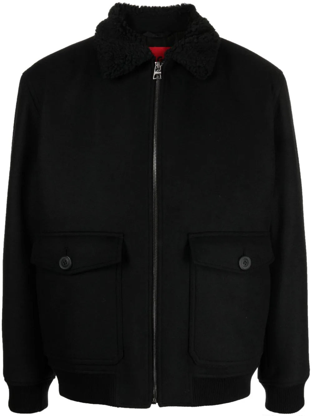 HUGO MEN Faux-Shearling Sollar Brushed Regular-fit Bomber jacket Black - MAISONDEFASHION.COM
