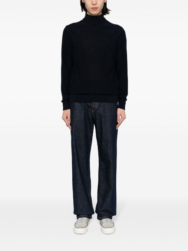 BOSS MEN Regular-Fit Long-Sleeved Turtleneck Sweater Dark Blue - MAISONDEFASHION.COM