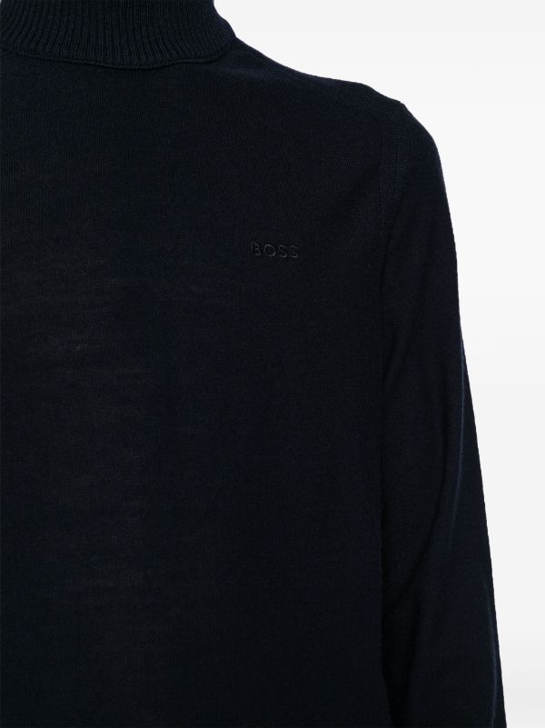 BOSS MEN Regular-Fit Long-Sleeved Turtleneck Sweater Dark Blue - MAISONDEFASHION.COM