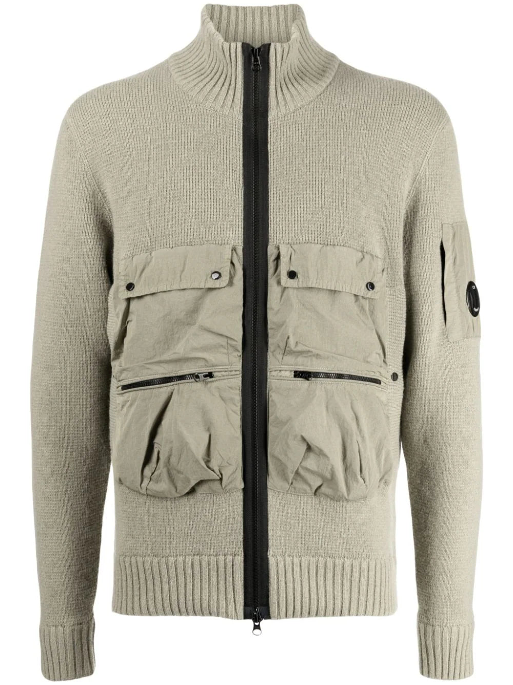 C.P. COMPANY MEN Lambswool Mixed Utility Cargo Pockets Zipped Knit Jacket Grey - MAISONDEFASHION.COM