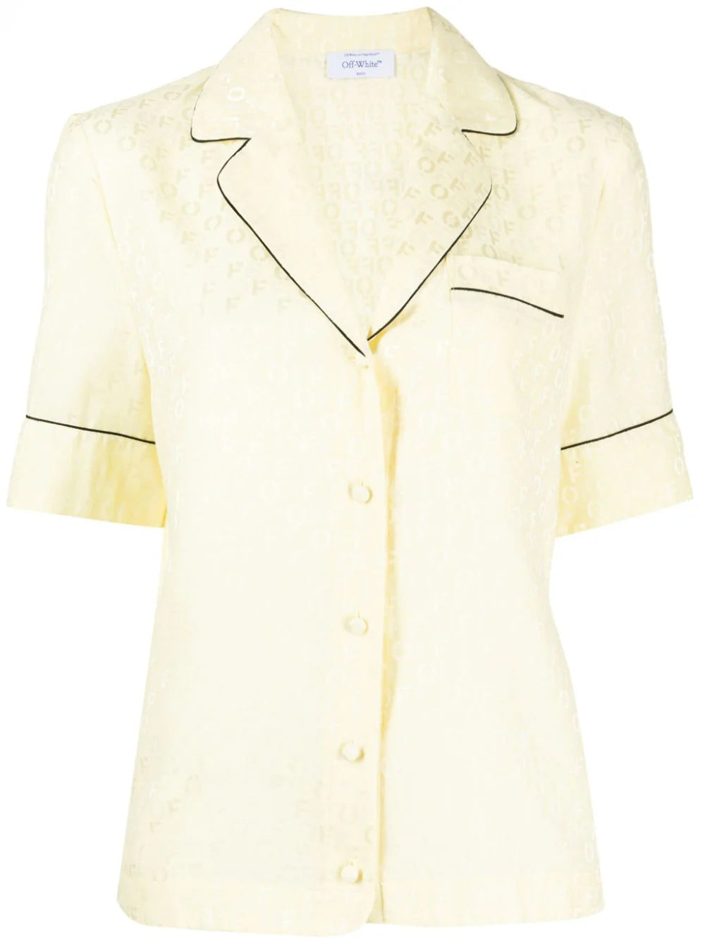 OFF-WHITE WOMEN OFF Logo Jacquard Bowling Pajama Short Sleeves Shirt Yellow Yellow - MAISONDEFASHION.COM
