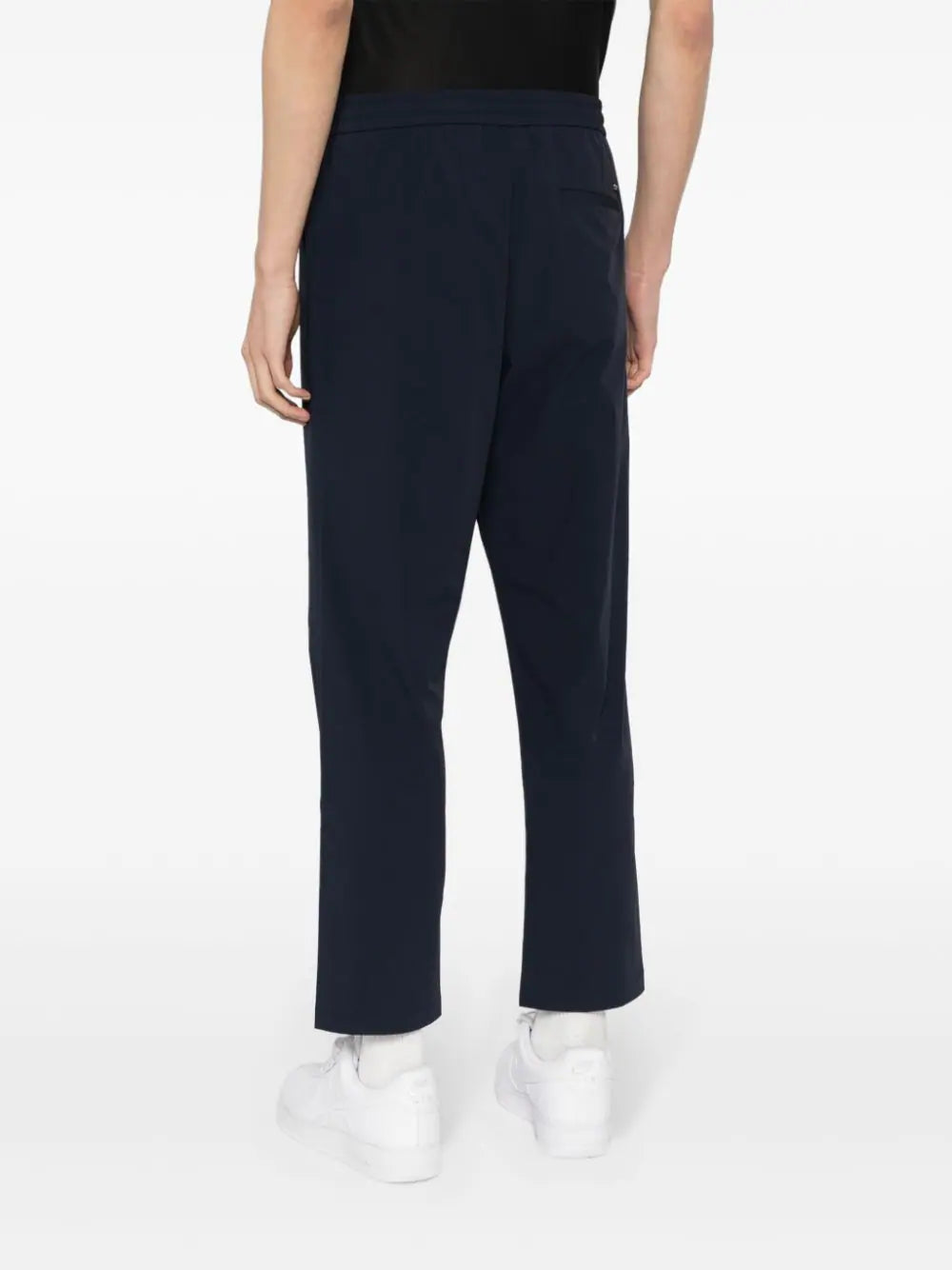 ALPHA TAURI MEN Water-Resistant Pleated Pocas Drop-Crotch Trousers Navy - MAISONDEFASHION.COM