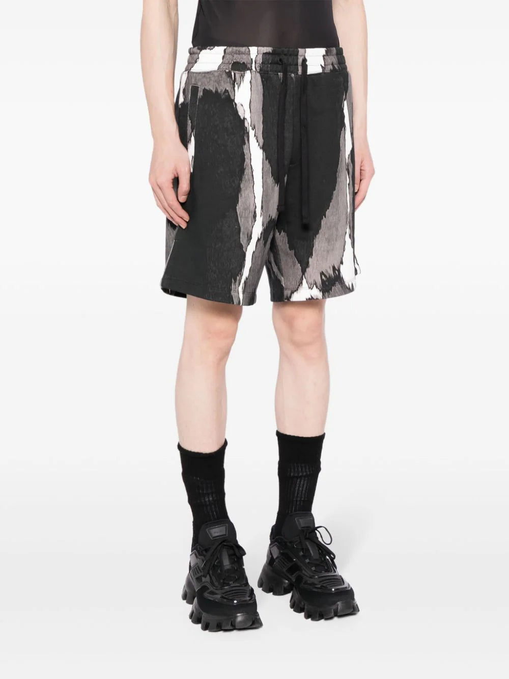 HUGO Daverar Jersey Cotton Abstract-Print Cotton Track Pants  Black Grey - MAISONDEFASHION.COM