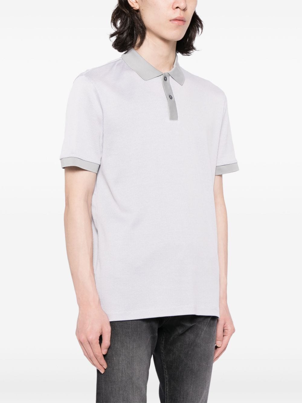 BOSS Waffle Knit Parlay 425 Short Sleeve Cotton Polo Shirt Silver - MAISONDEFASHION.COM