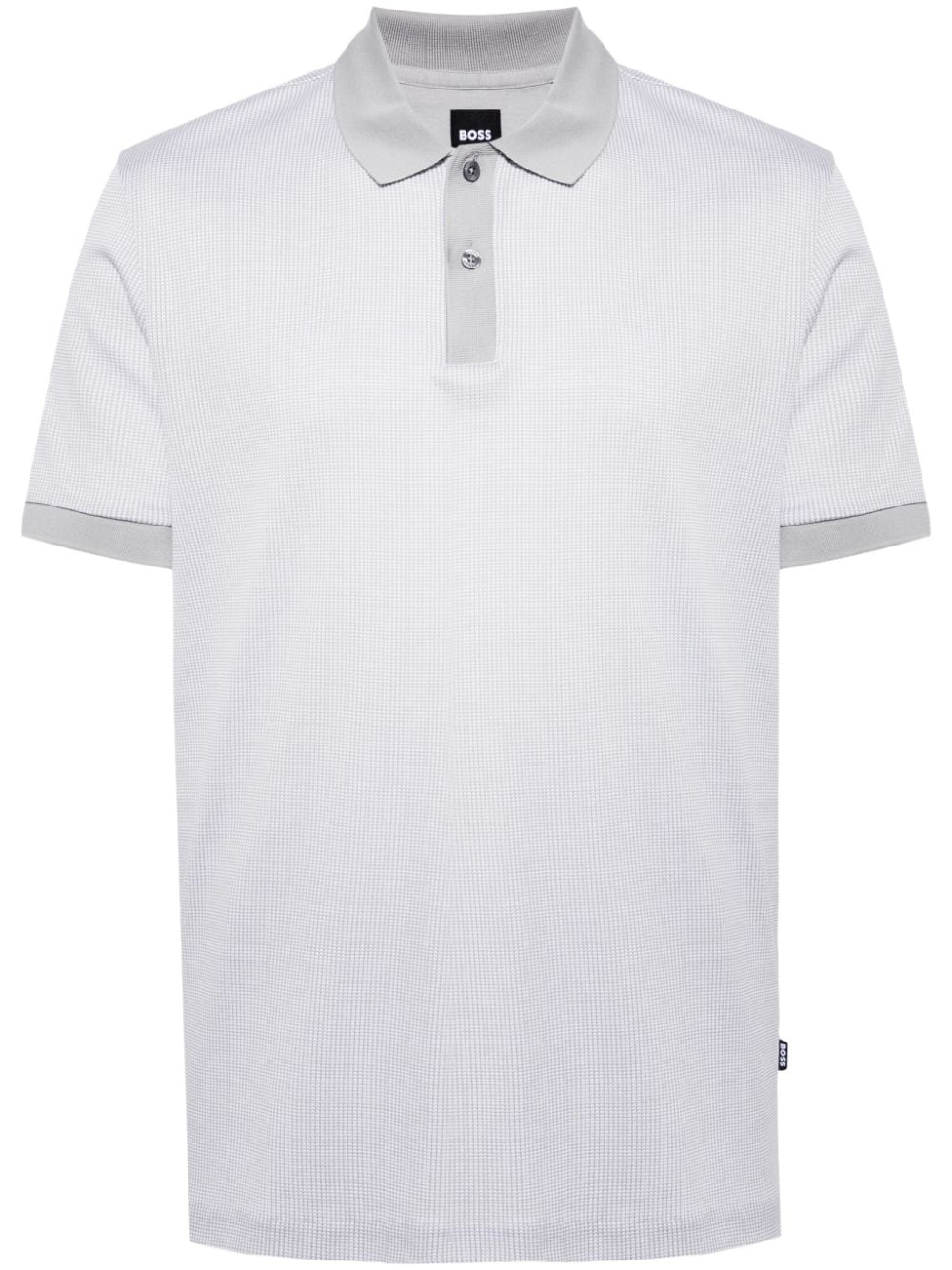 BOSS Waffle Knit Parlay 425 Short Sleeve Cotton Polo Shirt Silver - MAISONDEFASHION.COM