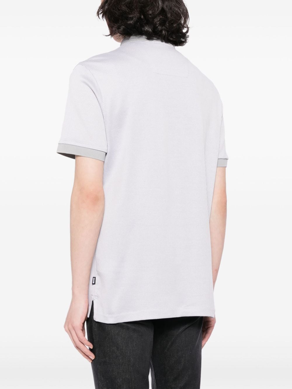 BOSS Waffle Knit Parlay 425 Short Sleeve Cotton Polo Shirt Silver - MAISONDEFASHION.COM