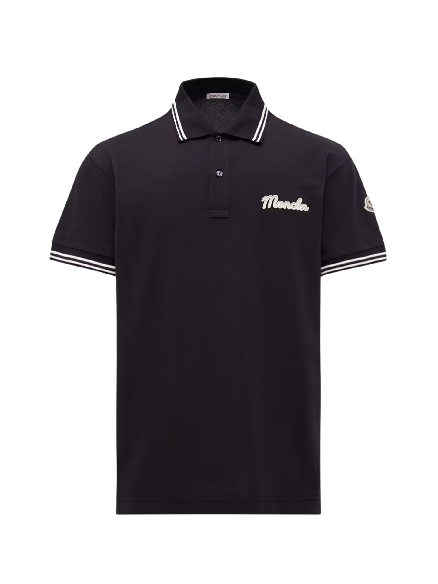 MONCLER Embroidered Logo Cotton Piquet Polo Shirt Blue - MAISONDEFASHION.COM
